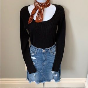 Black Ribbed Long Sleeve Shirt